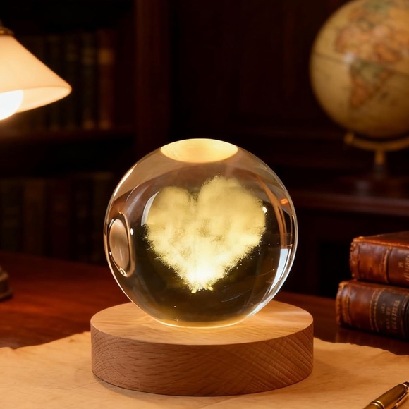 Hand Crafted Other - 🆕New 3D Love Could Crystal Ball with Wooden Base